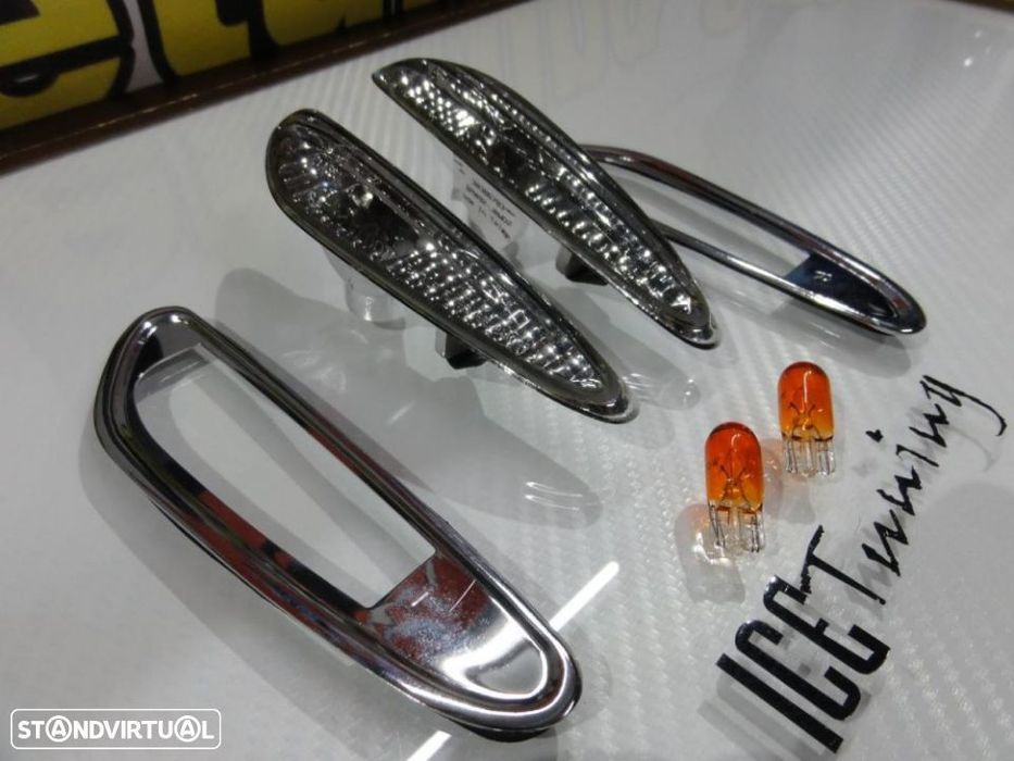 Piscas, Farolins Laterais + lâmpadas cromadas para BMW E81, E82, E84, E87, E88, E46 +01, E60, E61 E90 E91 E92 E93 fundo smoke / escurecidos