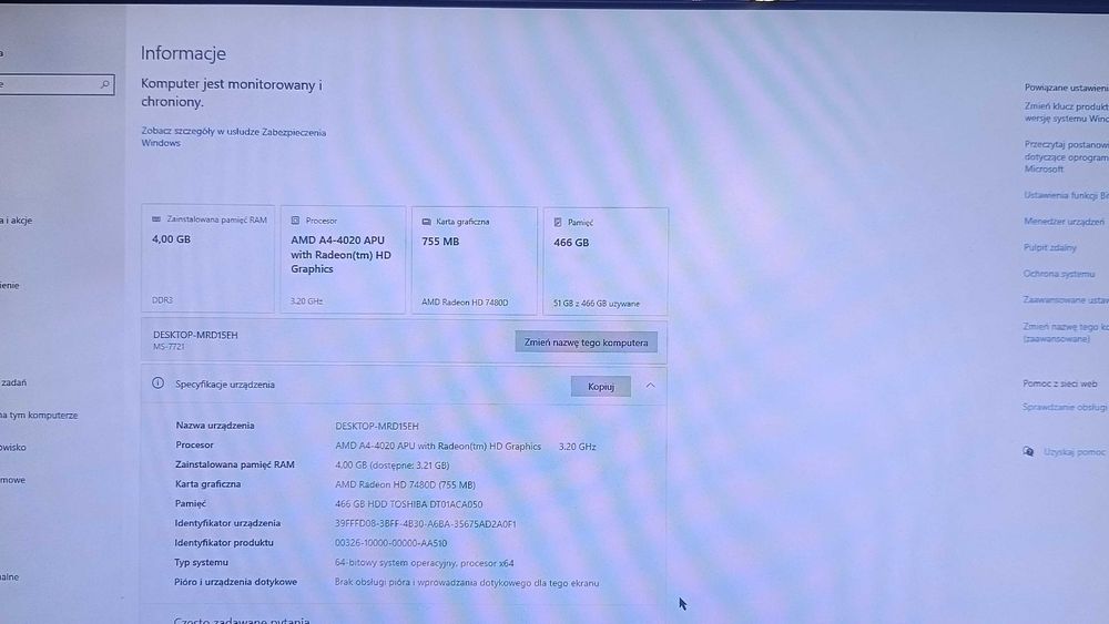 Komputer stacjonarny dysk 500GB. Win.10