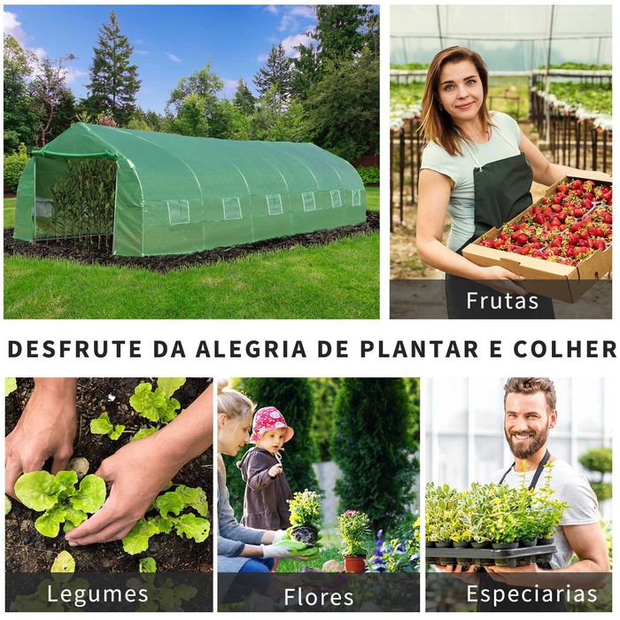 Túnel agrícola 800x300x200 cm com porta enrolável e 12 janelas