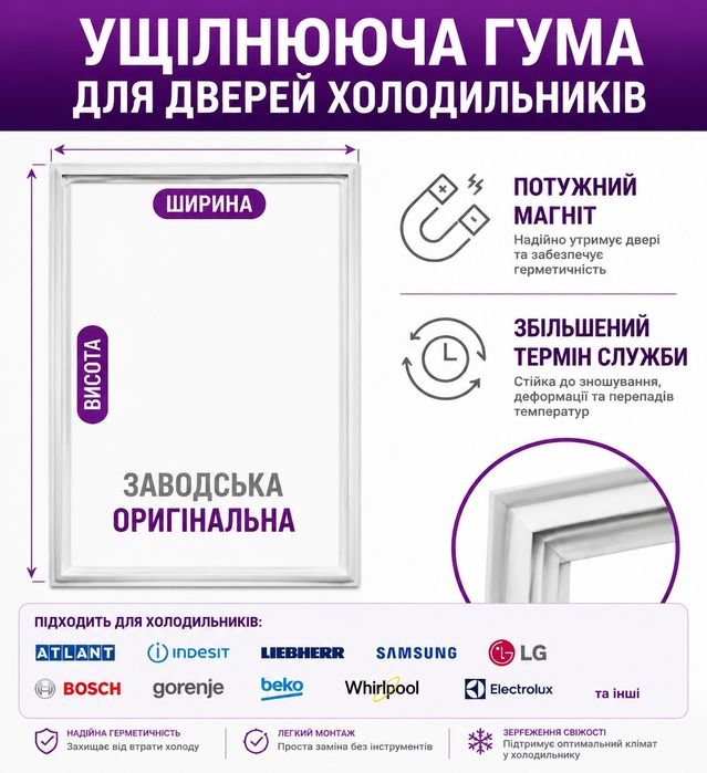Ущільнювачі для холодильника та морозильної камери усіх брендів