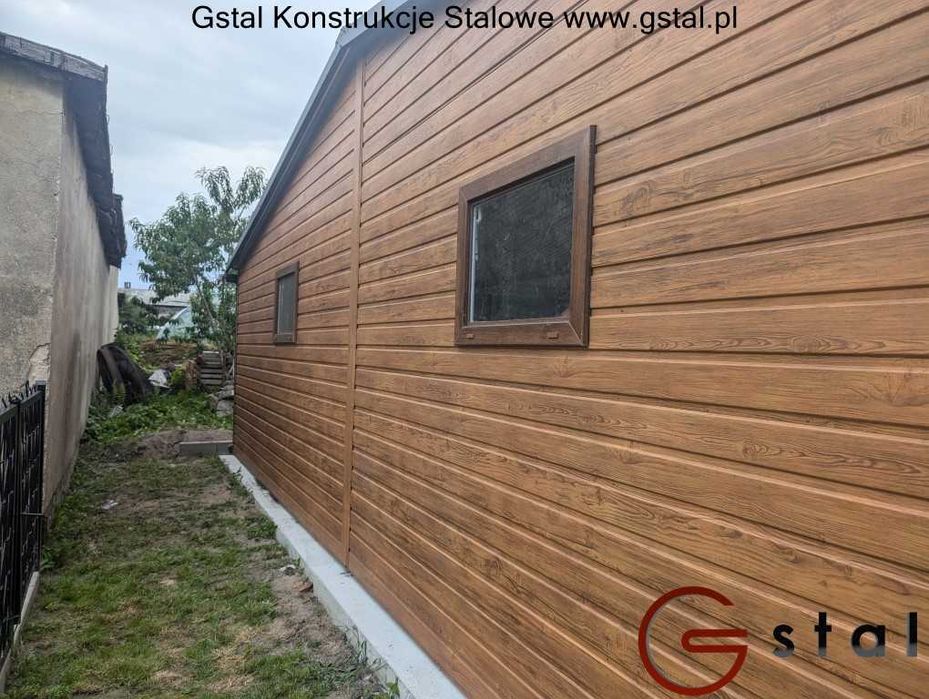 garaż blaszany 9x6 9x7 jasny złoty dąb multigloss dach z filcem profil