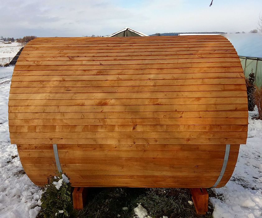Sauna ogrodowa beczka, okrągła, z drewna olchowego, 240x215 cm