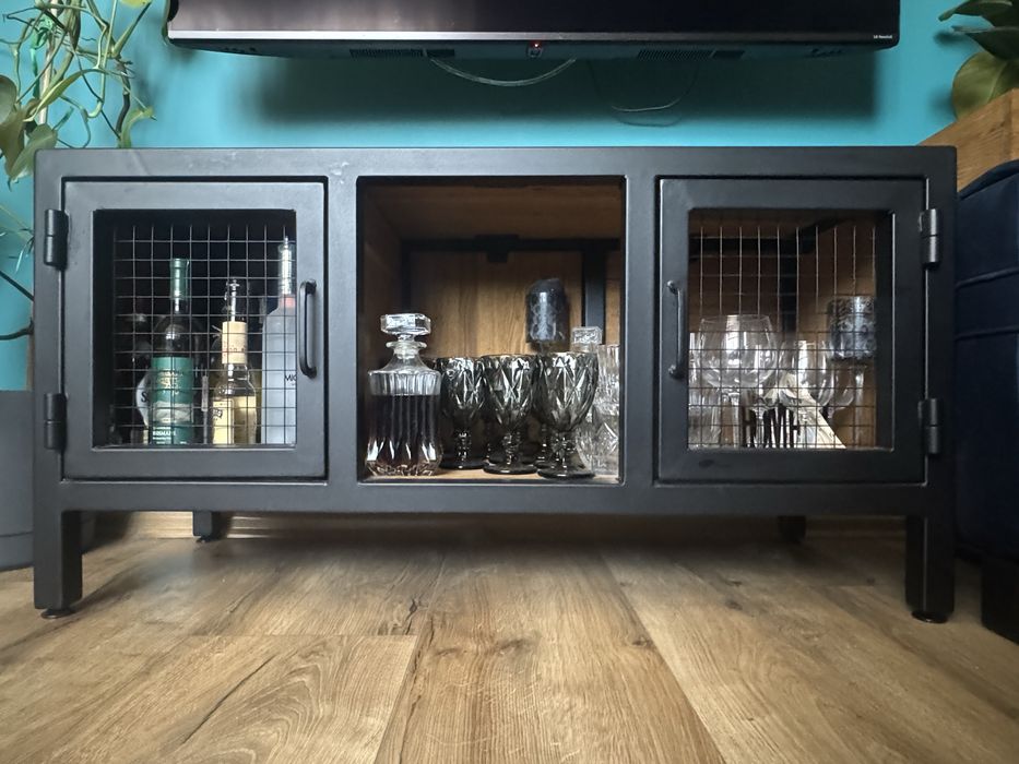 Szafka LOFT indystrailny styl RTV konsola dąb i stal