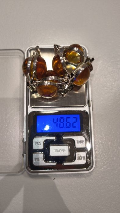 Srebrna bransoleta z bursztynem p.925 48,6 g