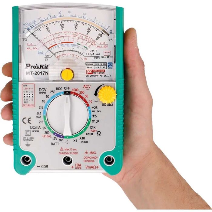 Multímetro analógico Pro's MT-2017N 1000Vac/dc 10Adc 20MΩ Cap. hFE