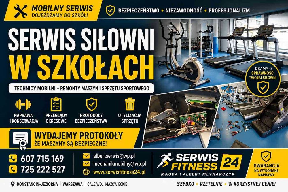 Serwis siłowni w szkołach, instytucjach oraz szpitale i centra rehabilitacji  Warszawa i okolice, Cała Polska- Remonty maszyn i sprzętu sportowego