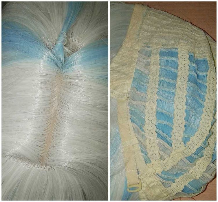 Furina Genshin Impact cosplay wig peruka długa szara błękitna biała