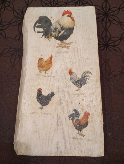 Obrazek decoupage na desce kogut i kury