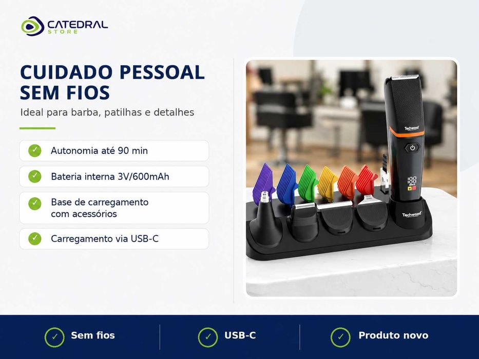 Aparador Multifunções Sem Fios TECHWOOD 5 em 1 – Recarregável USB-C