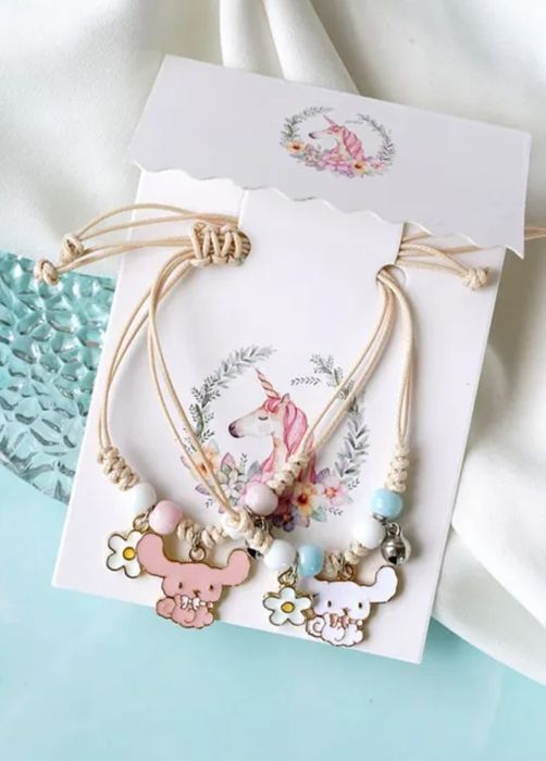 Pulseira/tornozeleira coelhinhos e ursinhos em tons azul, rosa e branc