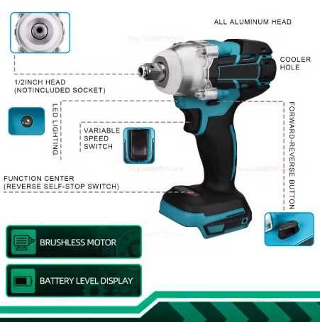 Гайковерт-імпакт безщітковий ударний під акб Makita/Procraft і т.д