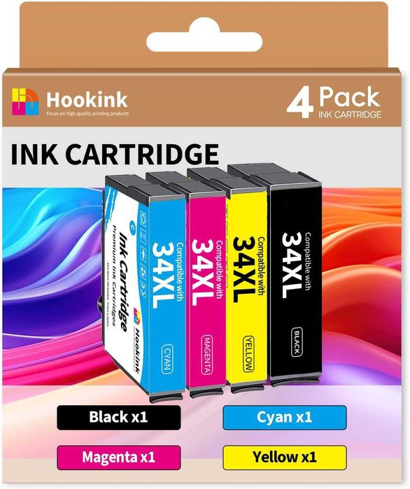 Hookink Tusze 34XL Epson WF3720 WF3725 DWF CMYK 4 szt