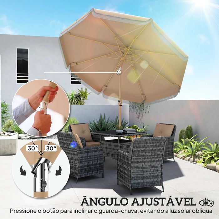 Chapéu de Sol de Jardim  com Ângulo Ajustável Manivela com Franja