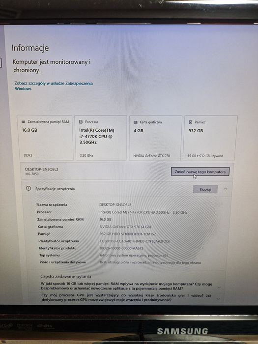 Komputer do grania Intel i7-4770k 3.5ghz Gtx970 4gb 16gb ram