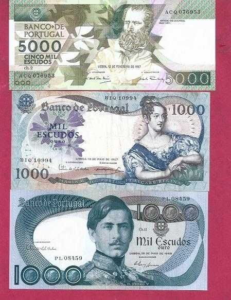 NOTAS  REPUBLICA  3 notas  5.000 e 1.000 escudos