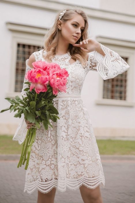 Sukienka koronkowa biała gipiura Illuminate