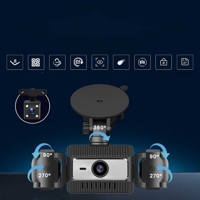 Kamera Samochodowa Wideo rejestrator 4 360° 1080P G-Sensor Noc 64GB