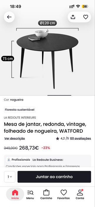 Mesa Madeira Castanha Nogueira Pernas Aço Metal Preta La Redoute