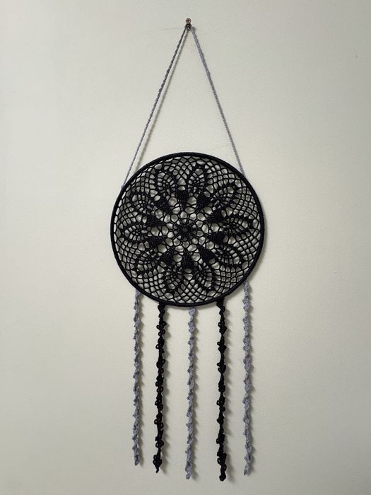 Czarno szary łapacz snów handmade duży czarny boho loft