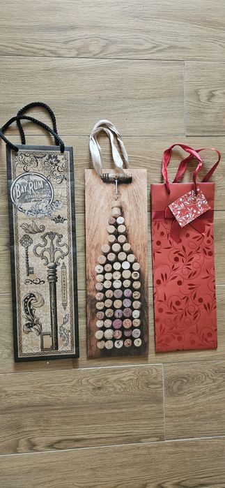 Zestaw nowych torebek ozdobnych drewno rum liście 3sztuki na wino alko