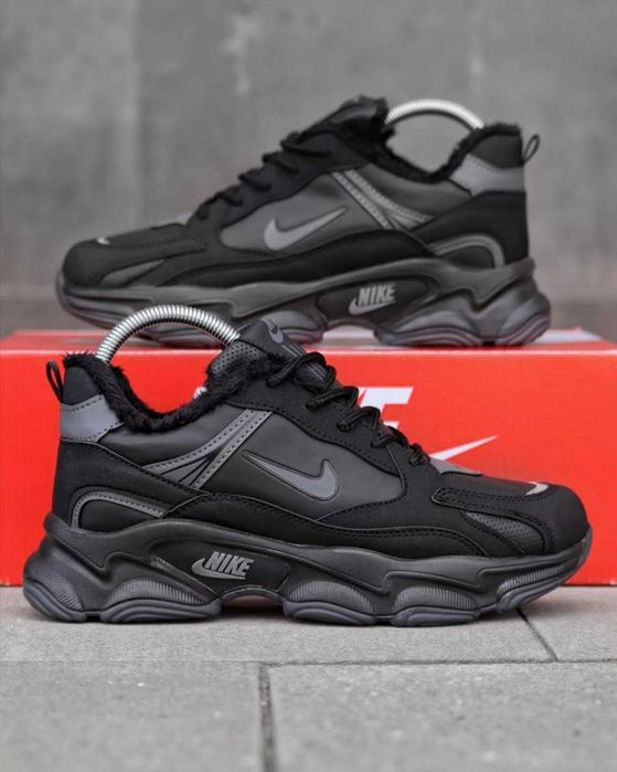 Чоловічі зимові кросівки Nike теплі з хутром чорні Найк 40 41 42 43 44
