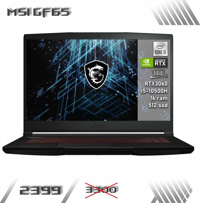 LAPTOP GAMINGOWY MSI GF65 RTX 3060 Intel i5-10500H 144 hz