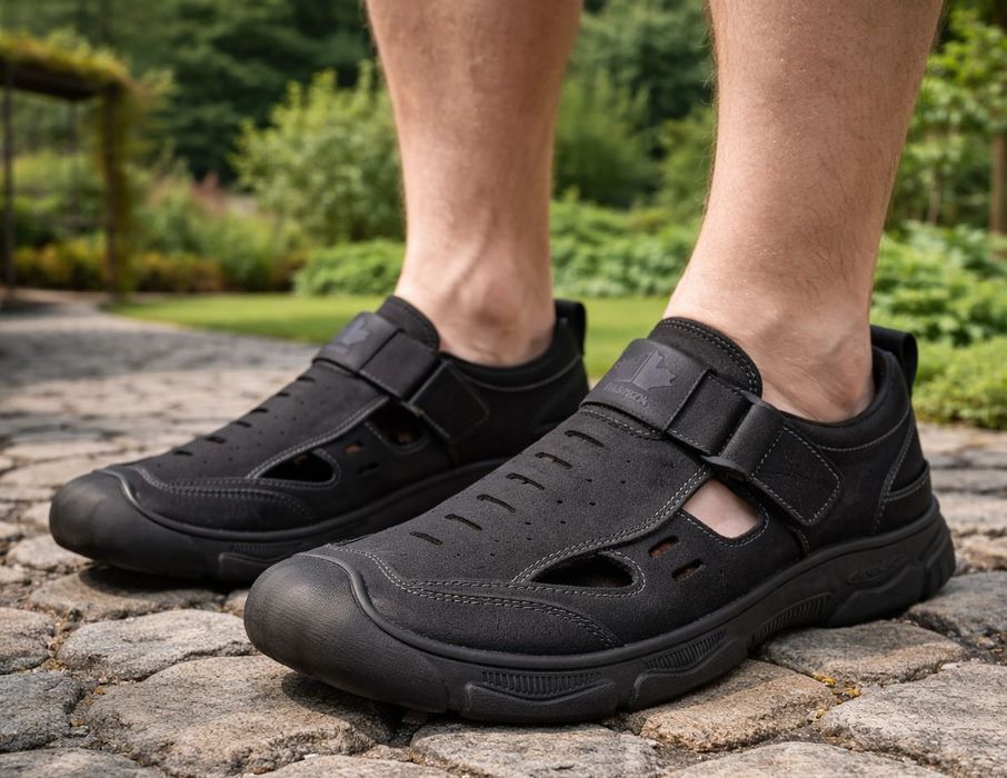 Sandały męskie skórzane CY144 czarne mokasyny rozmiar: 44