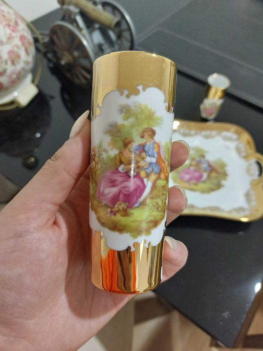 Prato + suporte de velas Bavaria com 22k de ouro