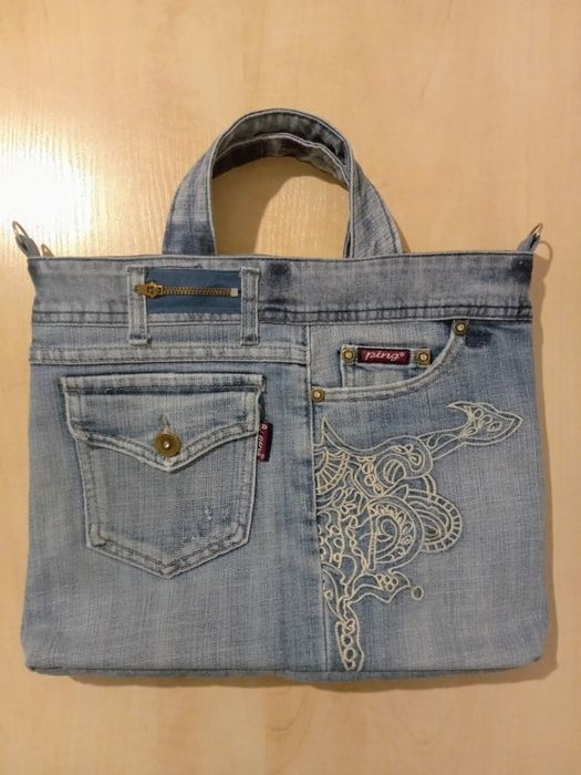 Torebka jeansowa dżinsowa na ramię listonoszka handmade rękodzieło