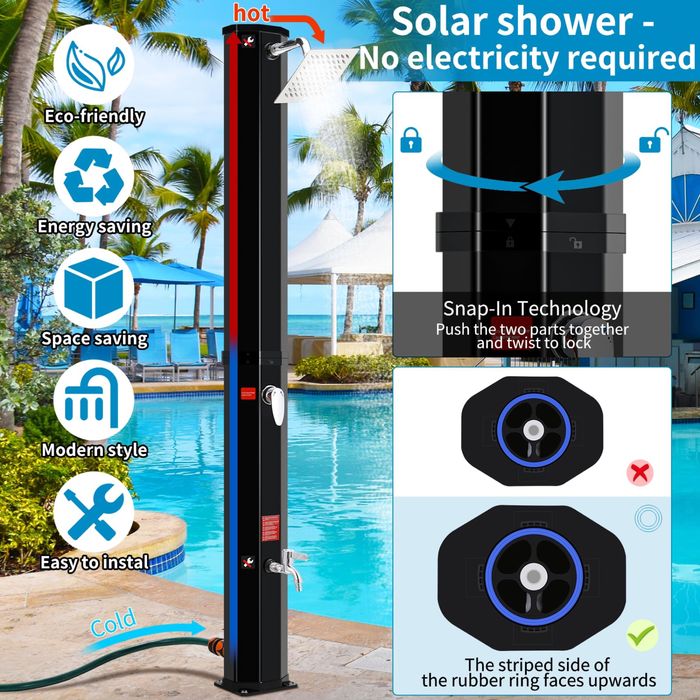 Prysznic solarny ogrodowy LIFERUN 40L, czarny, regulowana temperatura, 228 cm