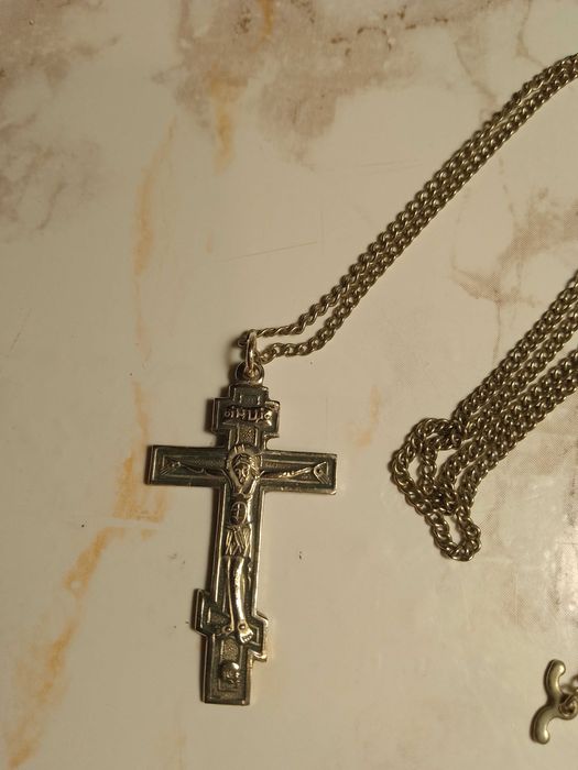 Хрестик срібний на срібному  ланцюжку