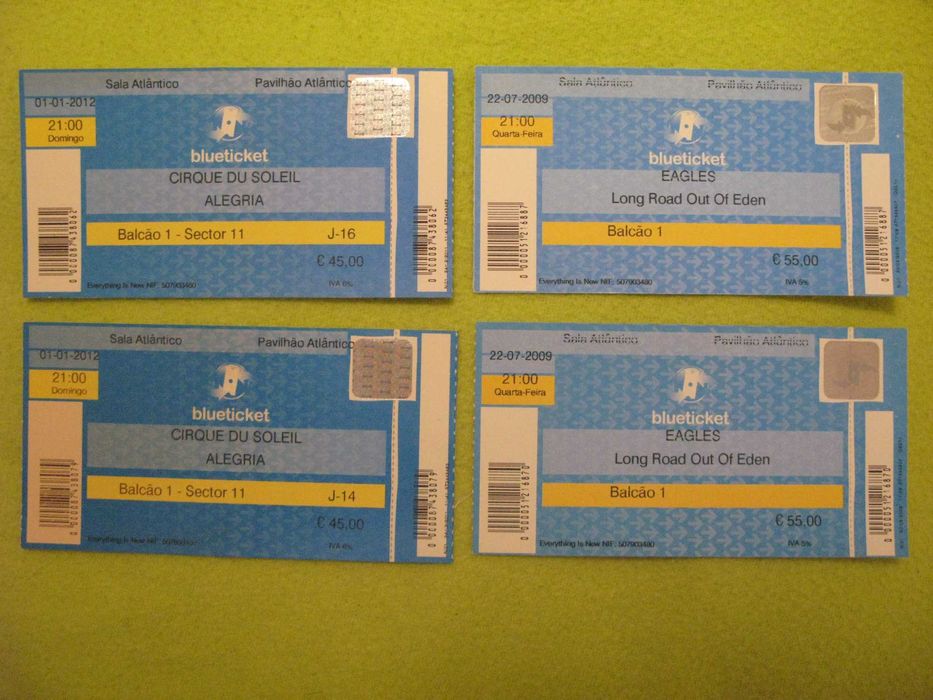 Bilhetes antigos de concertos para Colecionadores