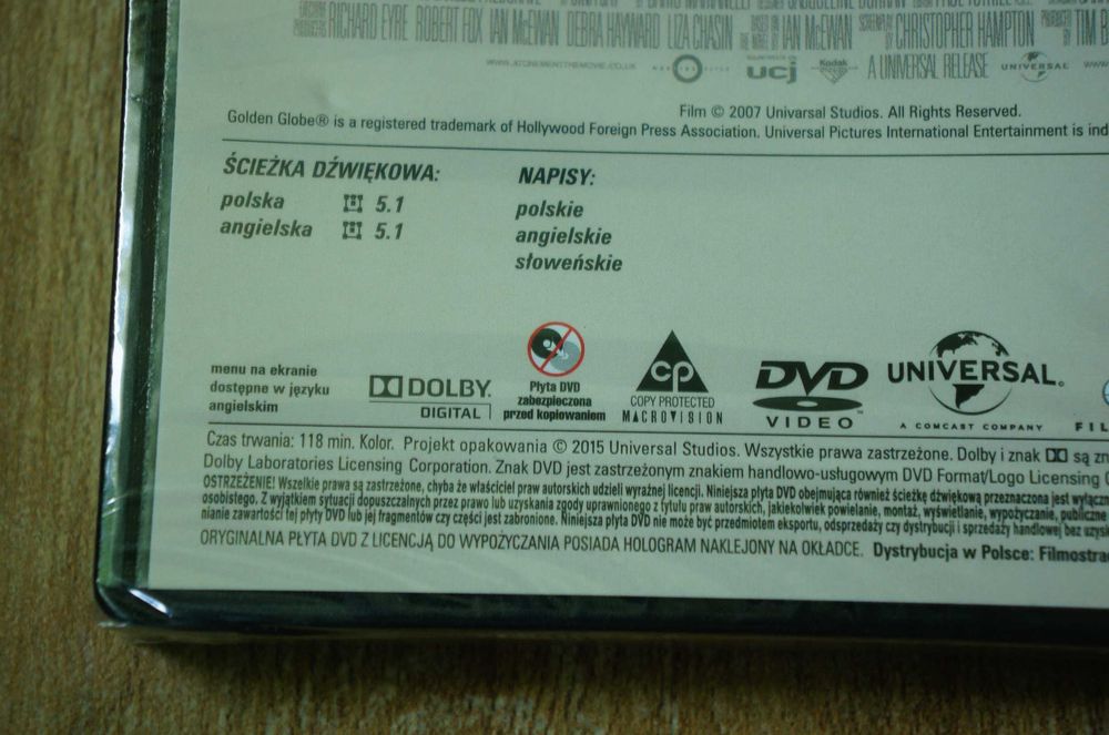 Film DVD Pokuta Wright Knightley McAvoy Garai Ronan NOWY