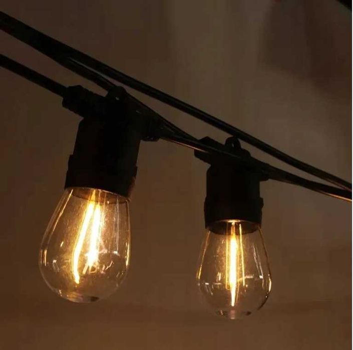 Садова гірлянда 15м з LED лампами E27 для тераси та альтанки