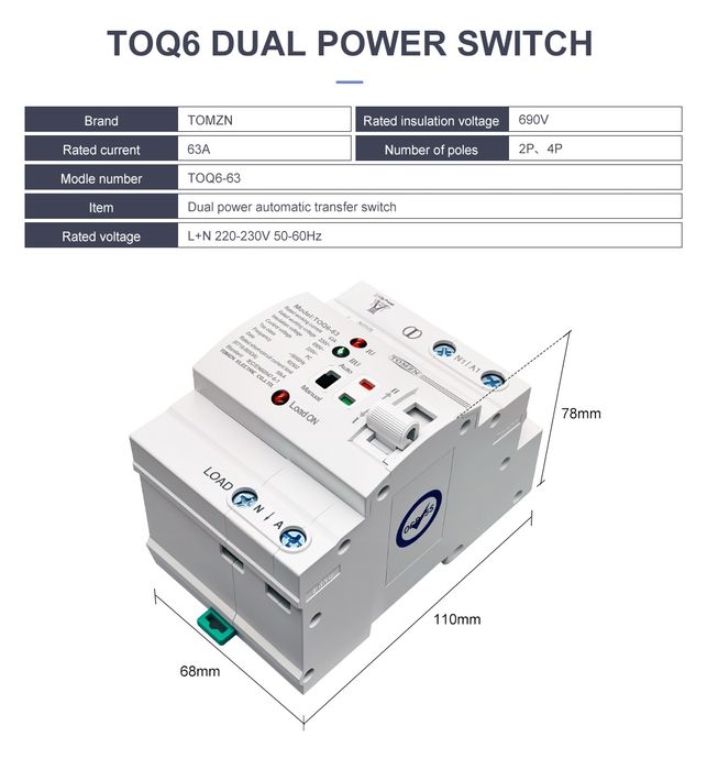 АВР AVR Автоматичний ввід резервного живлення tomzn toq6-63pv аналог