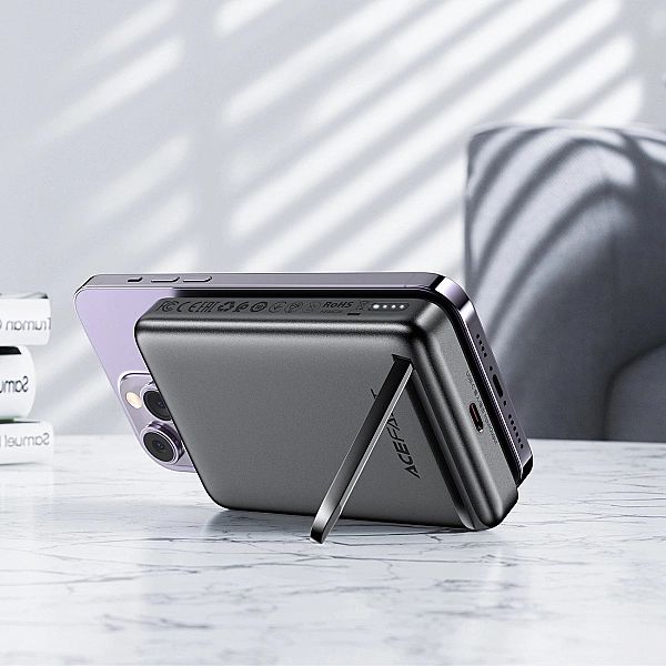 Powerbank indukcyjny Acefast M6 PD 20W 10000mAh + kabel - czarny