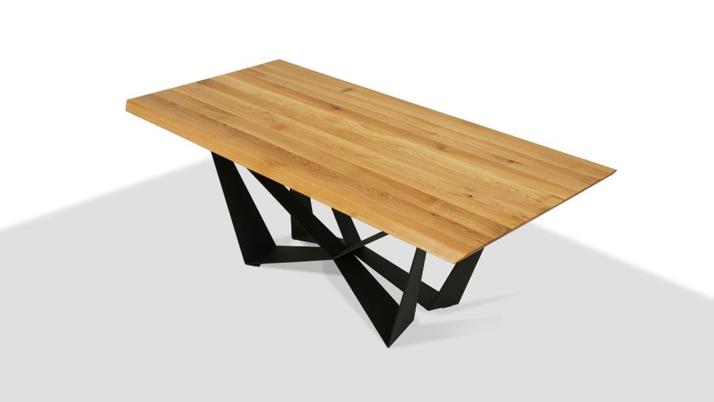 Stół noga metalowa + Lite drewno dębowe loft