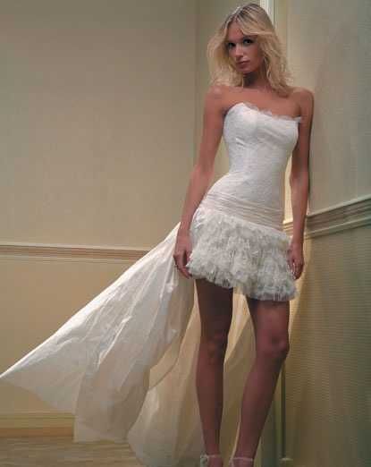 Suknia ślubna Papilio falbany koronka krótki przód doczepiany tył 38