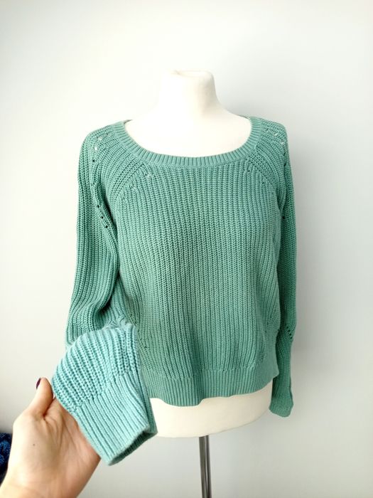 Bawełniany sweter damski jesienny zimowy zielony S