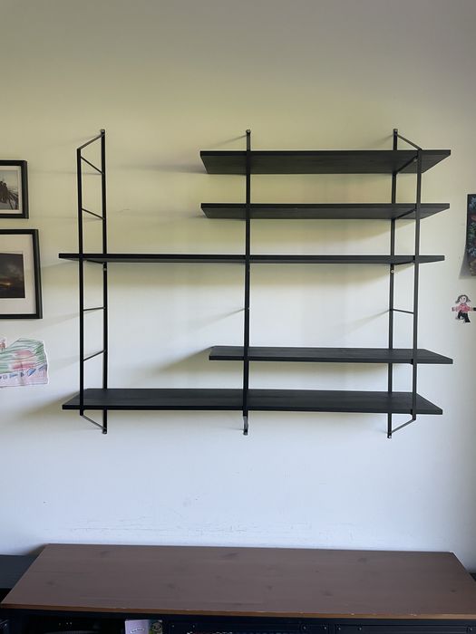 Regał wiszący półka  drewno metal czarny