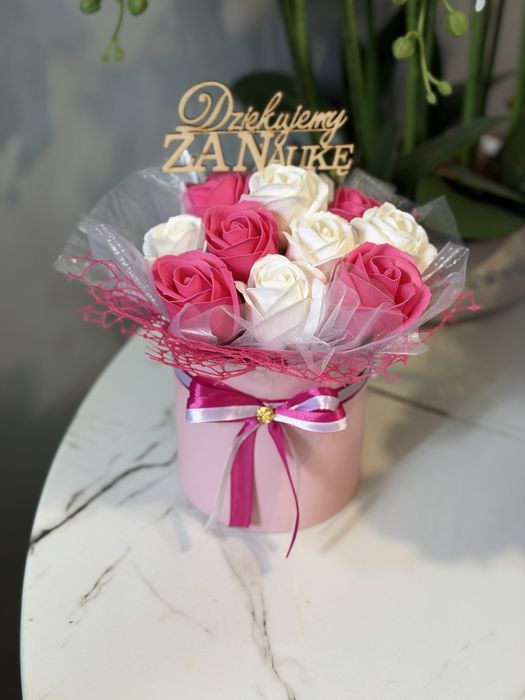 Flowerbox roze mydlane dziekujemy za nauke nauczyciel