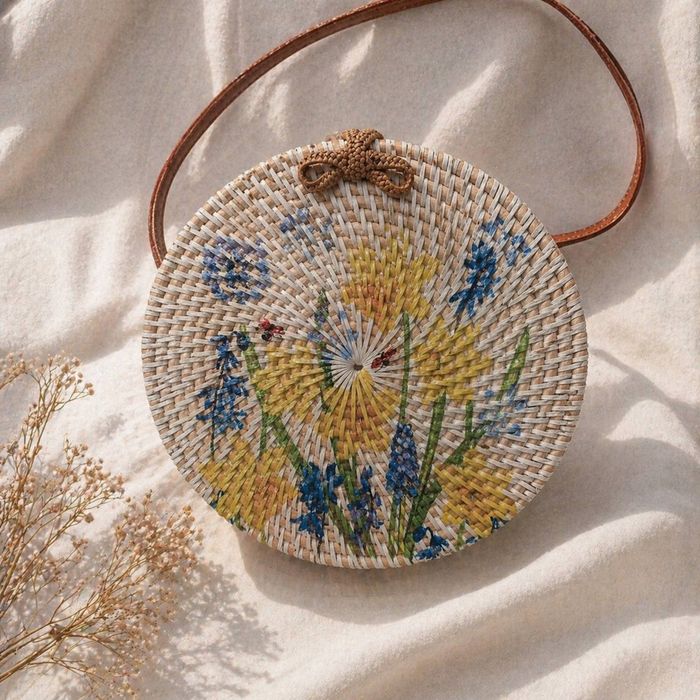 Плетена кругла сумка Ata Bali / ротанг / boho / ручна робота