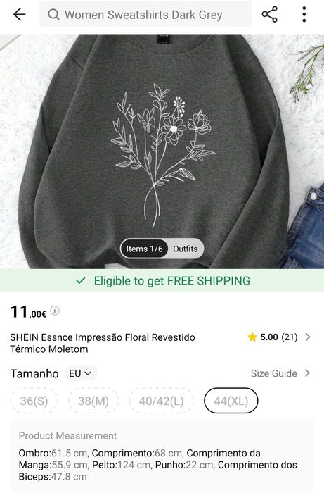 SHEIN Essnce Impressão Floral Revestido Térmico Moletom