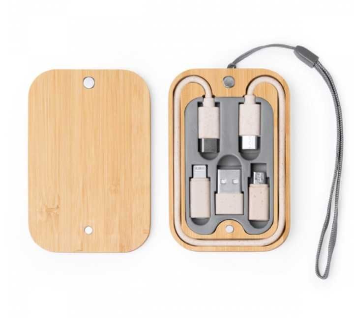 Zestaw w bambusowym pudełeczku przedłużka USB-C + końcówki USB, Mini