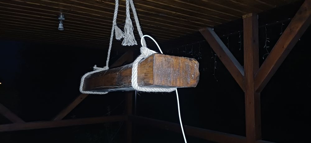 Lampy altanowe drewniane LED wiszące na linach retro/vintage/oldschool