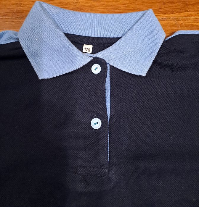 Polo dziecięce na 128 cm, granatowe z błękitnym,