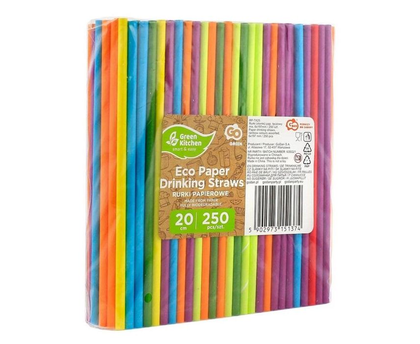 Słomki papierowe tęczowe MIX 197x6mm 250szt Godan Rok wydania: 2022