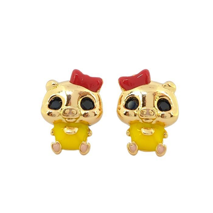 Kolczyki wesoła świnka - Pozłacane 18k