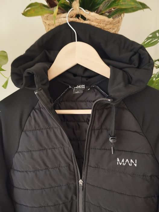 Męska kurtka, bluza pikowana, z kapturem, czarna r.S Man Active