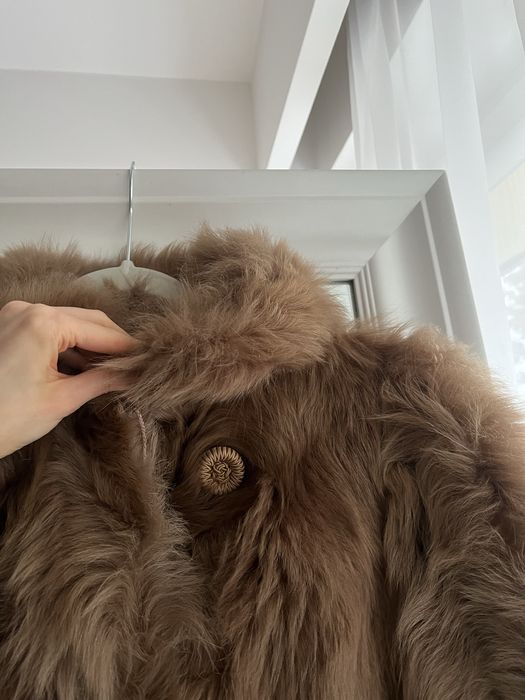 Brązowe damskie futro naturalne długi płaszcz zimowy